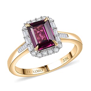 Luxoro AAA Radiant Ember Garnet and I2 Diamond 2.15 ctw Ring in 10K Yellow Gold (Size 8.0)