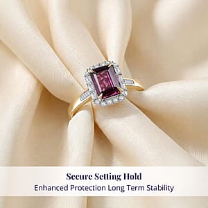 Luxoro AAA Radiant Ember Garnet and I2 Diamond 2.15 ctw Ring in 10K Yellow Gold (Size 8.0)