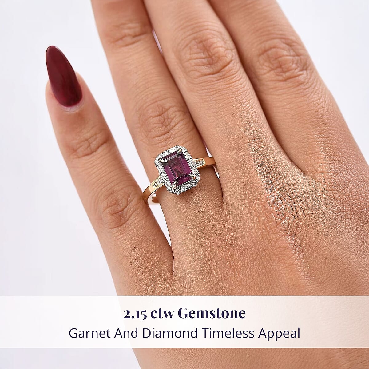 Certified & Appraised Luxoro AAA Radiant Ember Garnet and I2 Diamond 2.15 ctw Ring in 10K Yellow Gold (Size 8.5) image number 1