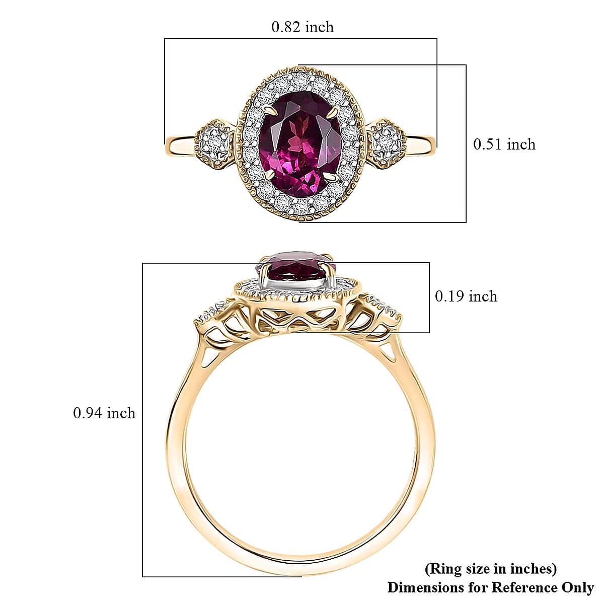 Luxoro 10K Yellow Gold AAA Radiant Ember Garnet, Diamond (G-H, I2) (0.29 cts) Ring (Size 10.5) 1.67 ctw image number 5