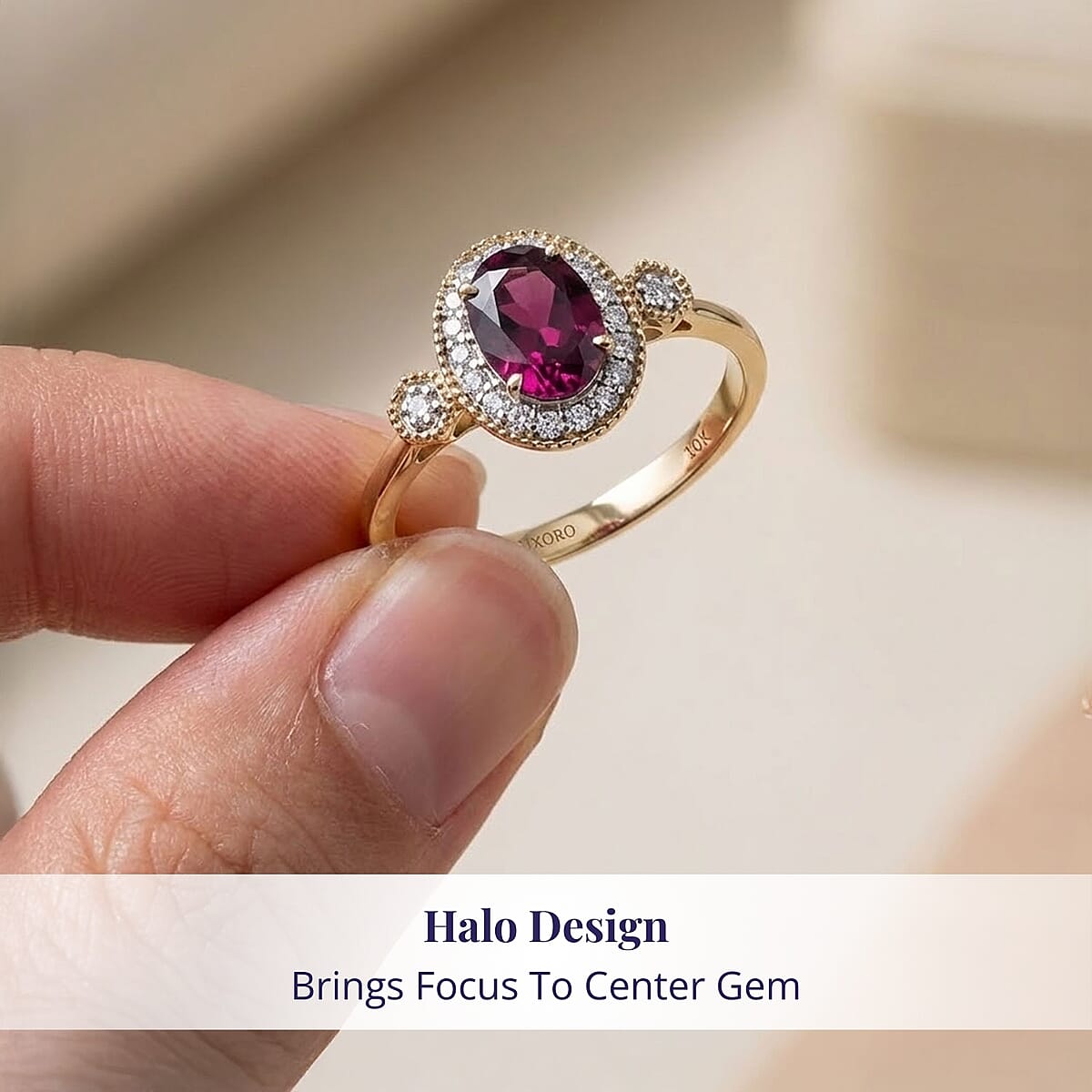 Luxoro 10K Yellow Gold AAA Radiant Ember Garnet, Diamond (G-H, I2) (0.29 cts) Ring (Size 11.0) 1.67 ctw image number 4