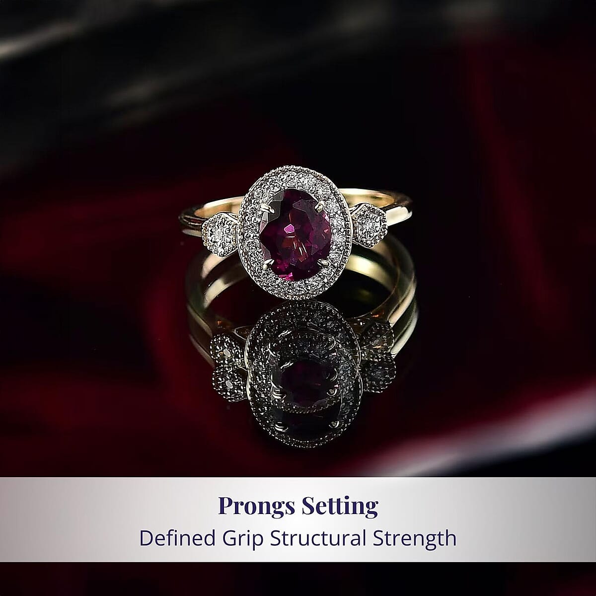 Luxoro 10K Yellow Gold AAA Radiant Ember Garnet, Diamond (G-H, I2) (0.29 cts) Ring (Size 11.5) 1.67 ctw image number 3