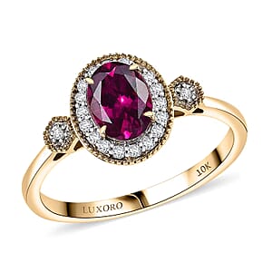 Luxoro 10K Yellow Gold AAA Radiant Ember Garnet, Diamond (G-H, I2) (0.29 cts) Ring (Size 12.0) 1.67 ctw
