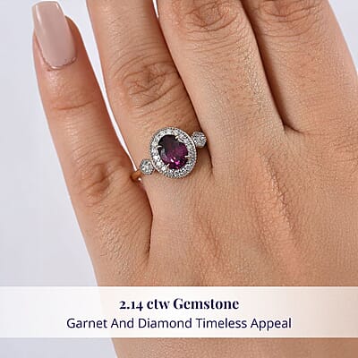 Certified & Appraised Luxoro 10K Yellow Gold AAA Radiant Ember Garnet, Diamond (G-H, I2) (0.29 cts) Ring (Size 12.0) 1.67 ctw