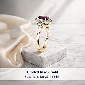 Luxoro 10K Yellow Gold AAA Radiant Ember Garnet, Diamond (G-H, I2) (0.29 cts) Ring (Size 12.0) 1.67 ctw