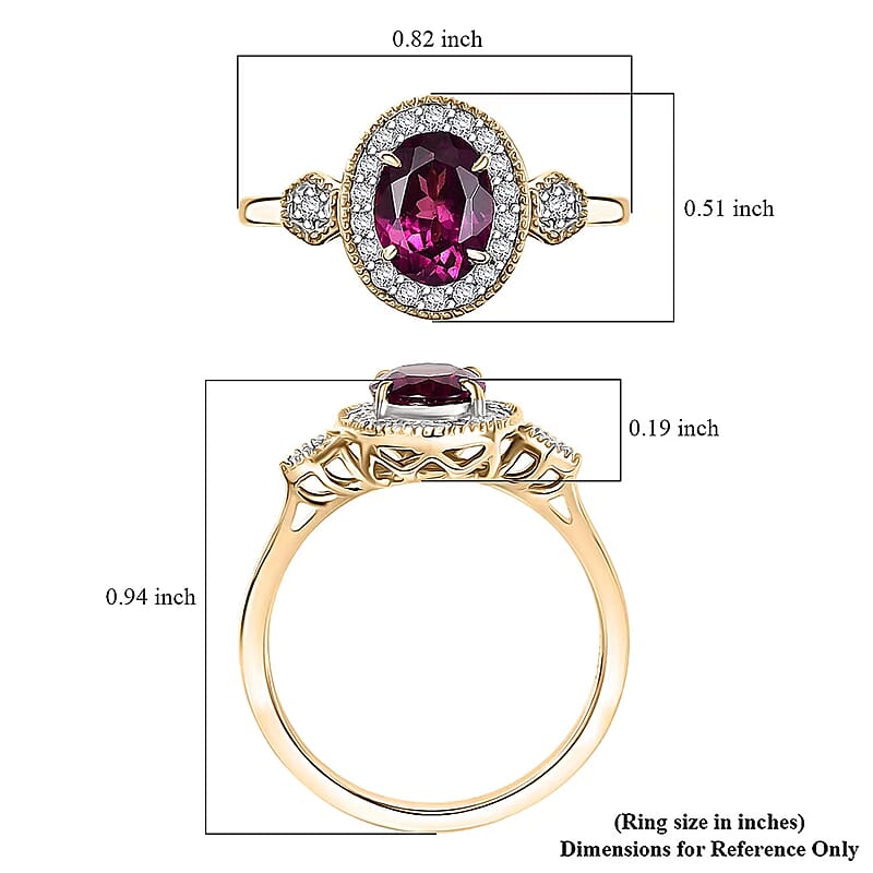 Certified & Appraised Luxoro 10K Yellow Gold AAA Radiant Ember Garnet, Diamond (G-H, I2) (0.29 cts) Ring (Size 5.0) 1.67 ctw
