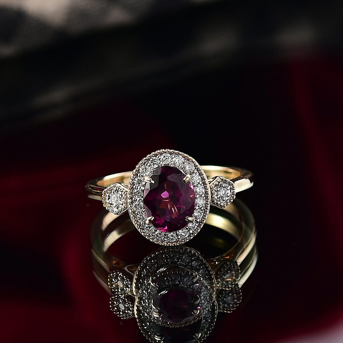 Luxoro AAA Radiant Ember Garnet and G-H I2 Diamond 1.67 ctw Ring in 10K Yellow Gold (Size 6.0) image number 1