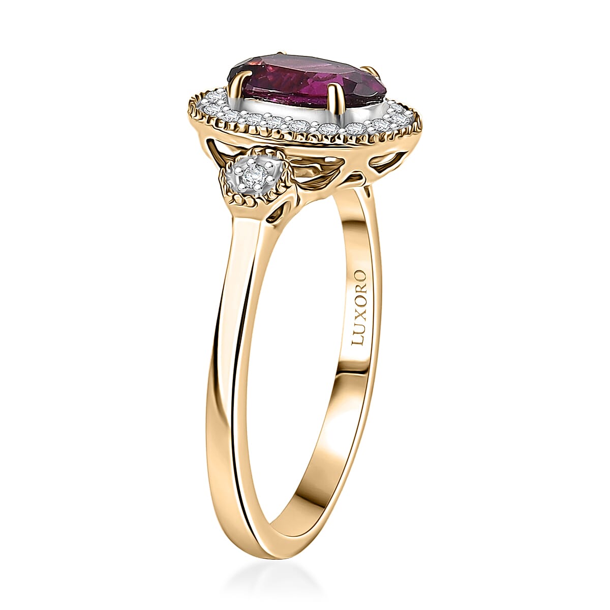 Luxoro AAA Radiant Ember Garnet and G-H I2 Diamond 1.67 ctw Ring in 10K Yellow Gold (Size 6.0) image number 3