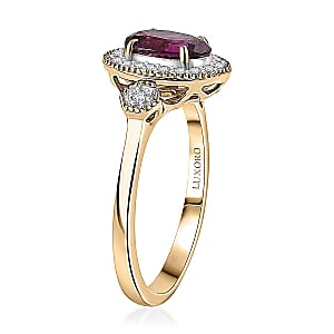 Certified & Appraised Luxoro AAA Radiant Ember Garnet and G-H I2 Diamond 1.67 ctw Ring in 10K Yellow Gold (Size 6.0)
