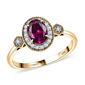 Luxoro AAA Radiant Ember Garnet and G-H I2 Diamond 1.67 ctw Ring in 10K Yellow Gold (Size 8.0)