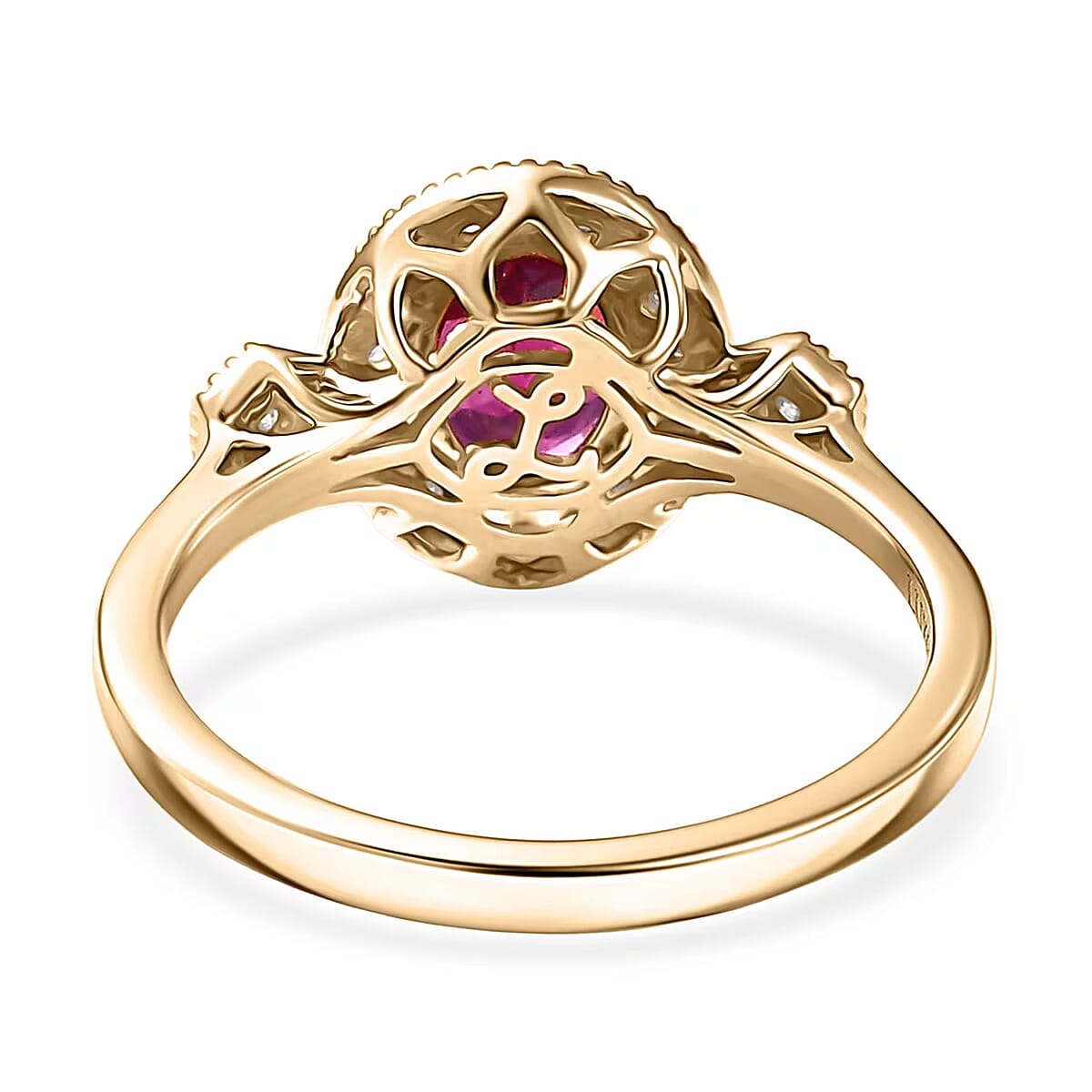 Certified & Appraised Luxoro AAA Radiant Ember Garnet and G-H I2 Diamond 1.67 ctw Ring in 10K Yellow Gold (Size 8.0) image number 6