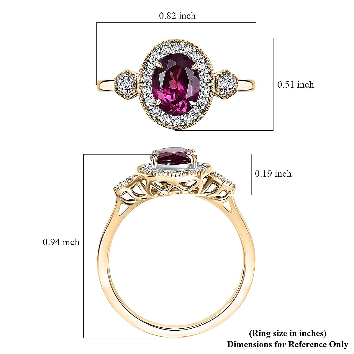 Luxoro 10K Yellow Gold AAA Radiant Ember Garnet, Diamond (G-H, I2) (0.29 cts) Ring (Size 8.5) 1.67 ctw image number 5