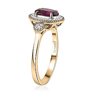 Luxoro 10K Yellow Gold AAA Radiant Ember Garnet, Diamond (G-H, I2) (0.29 cts) Ring (Size 9.5) 1.67 ctw