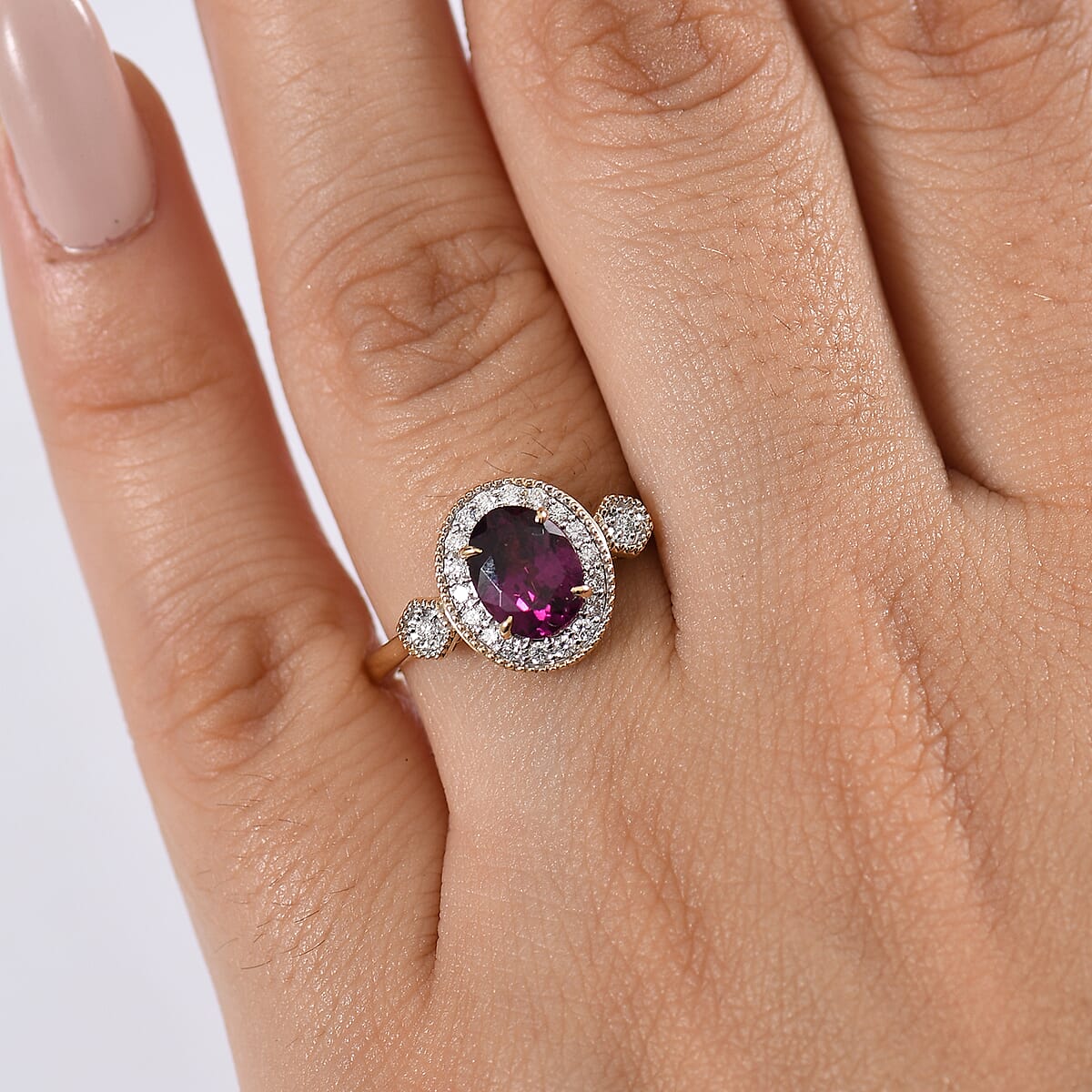 Luxoro AAA Radiant Ember Garnet and G-H I2 Diamond 2.14 ctw Ring in 10K Yellow Gold (Size 10.0) image number 2
