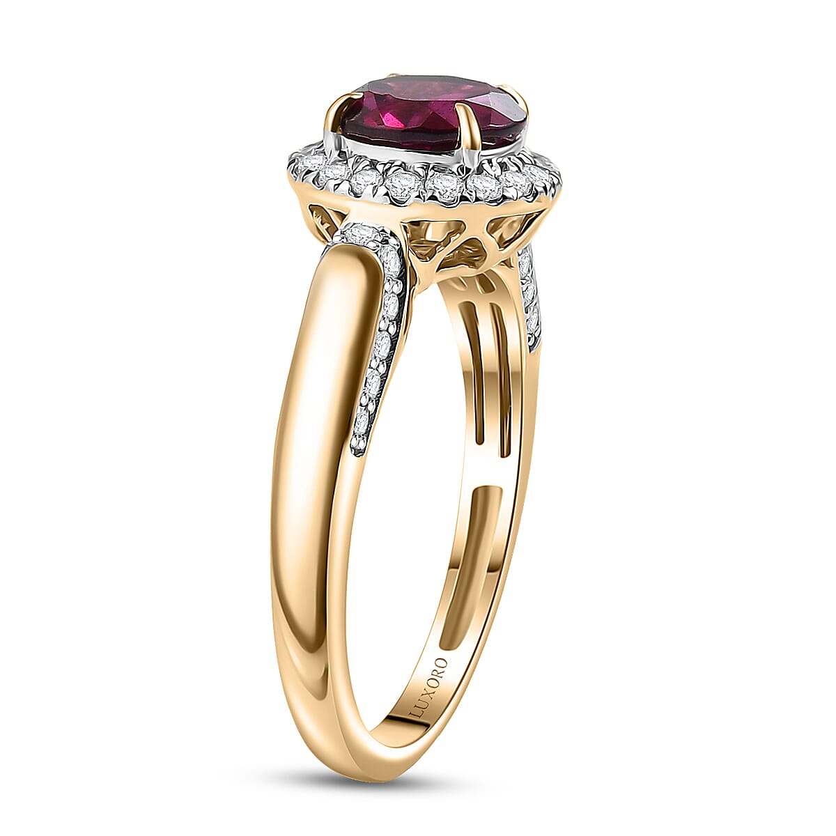 Luxoro AAA Radiant Ember Garnet and G-H I2 Diamond 2.14 ctw Ring in 10K Yellow Gold (Size 10.0) image number 3