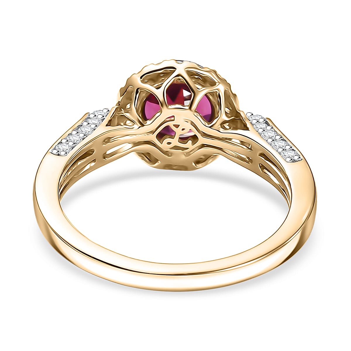 Luxoro AAA Radiant Ember Garnet and G-H I2 Diamond 2.14 ctw Ring in 10K Yellow Gold (Size 10.0) image number 4