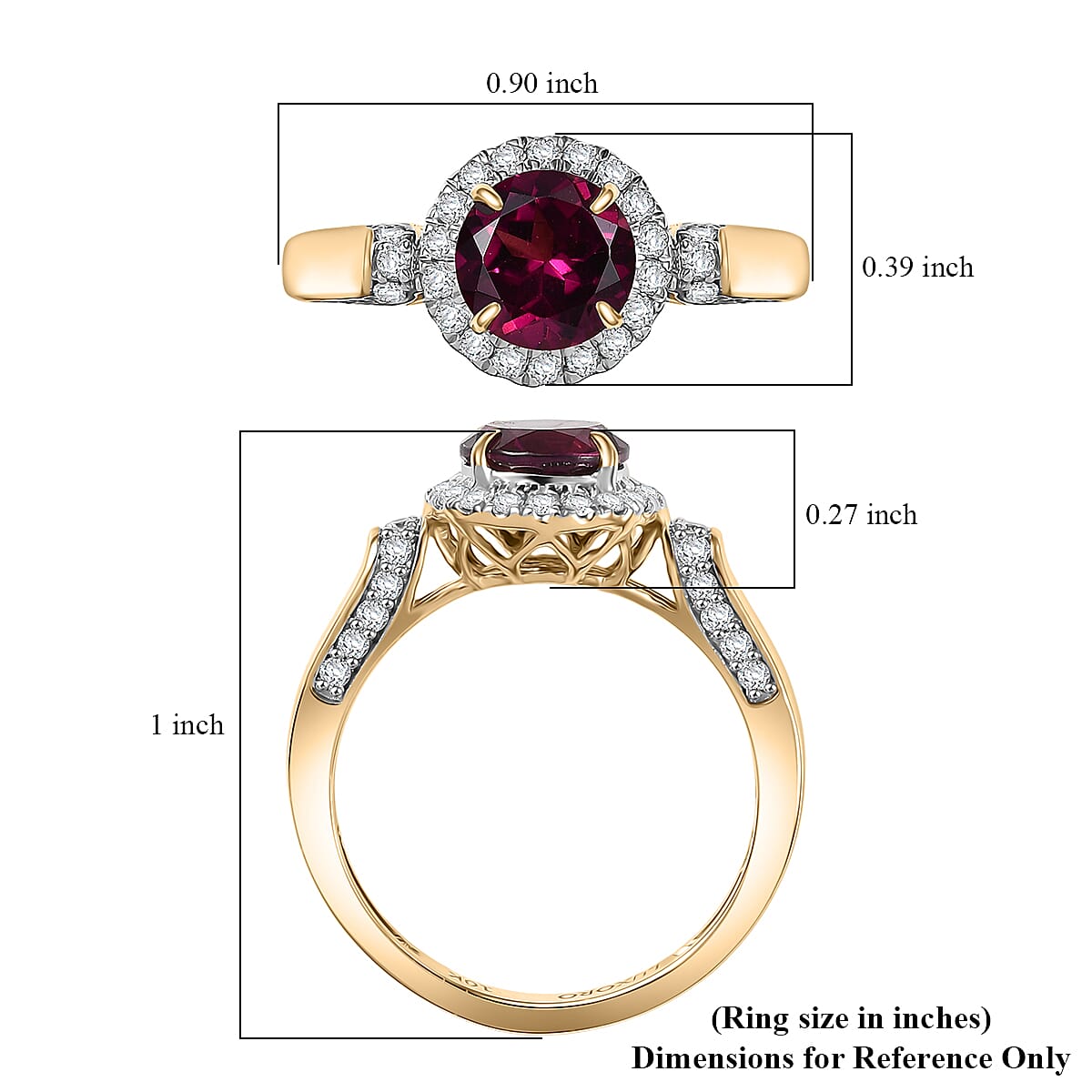 Luxoro AAA Radiant Ember Garnet and G-H I2 Diamond 2.14 ctw Ring in 10K Yellow Gold (Size 10.0) image number 5