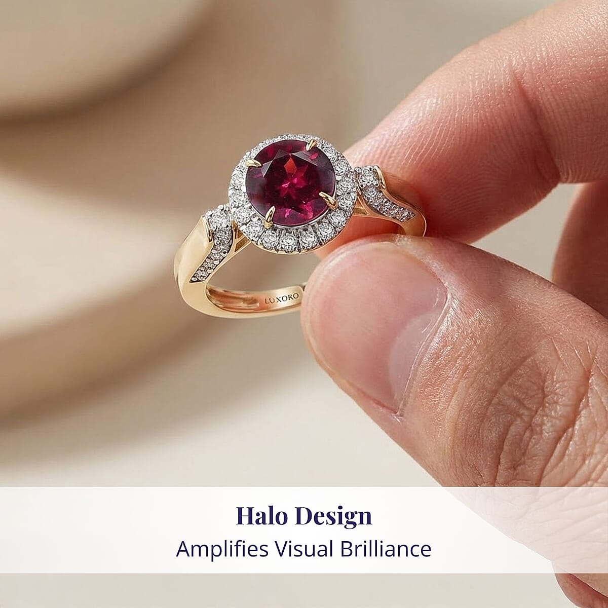 Luxoro AAA Radiant Ember Garnet and G-H I2 Diamond 2.14 ctw Ring in 10K Yellow Gold (Size 10.5) image number 4