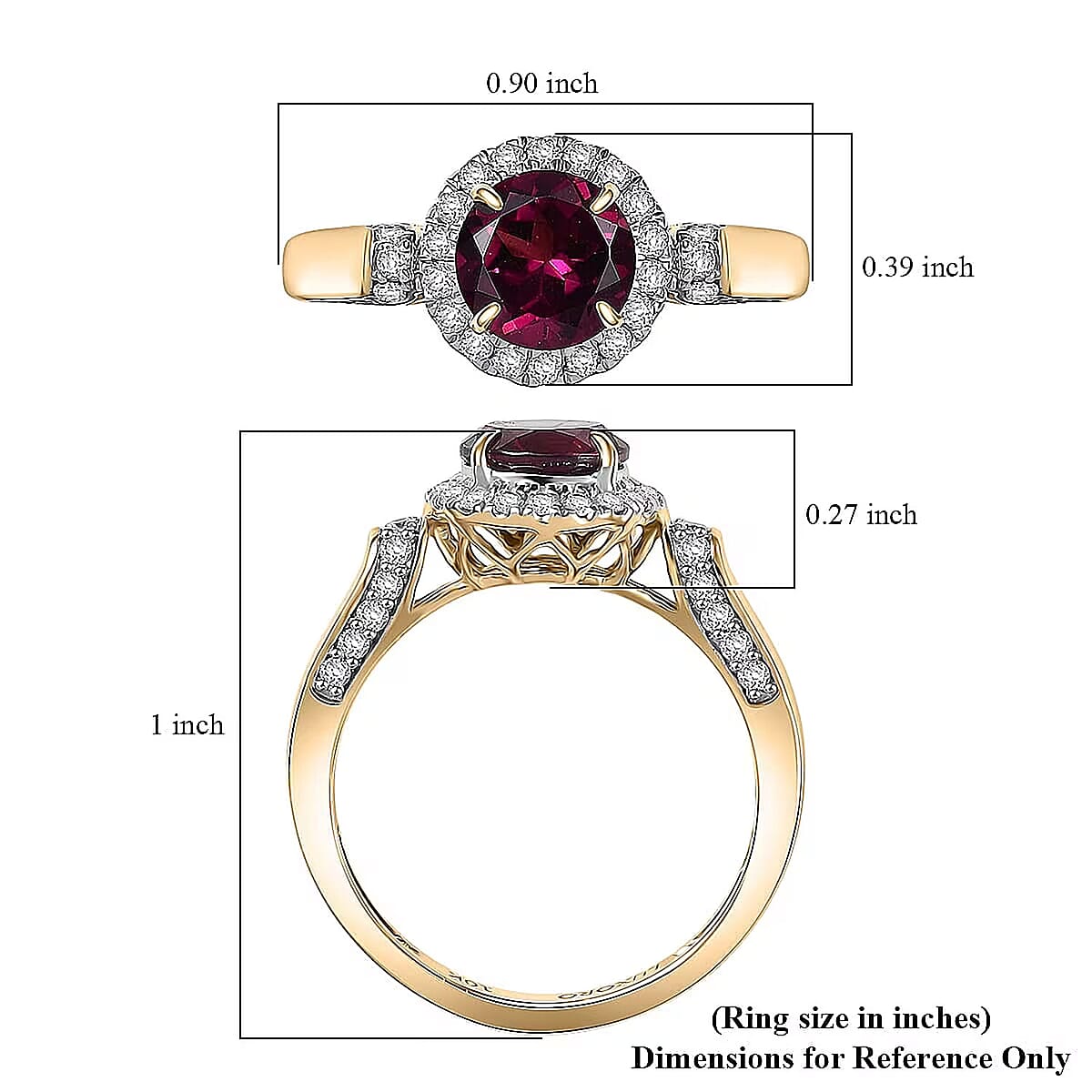Luxoro AAA Radiant Ember Garnet and G-H I2 Diamond 2.14 ctw Ring in 10K Yellow Gold (Size 12.0) image number 5