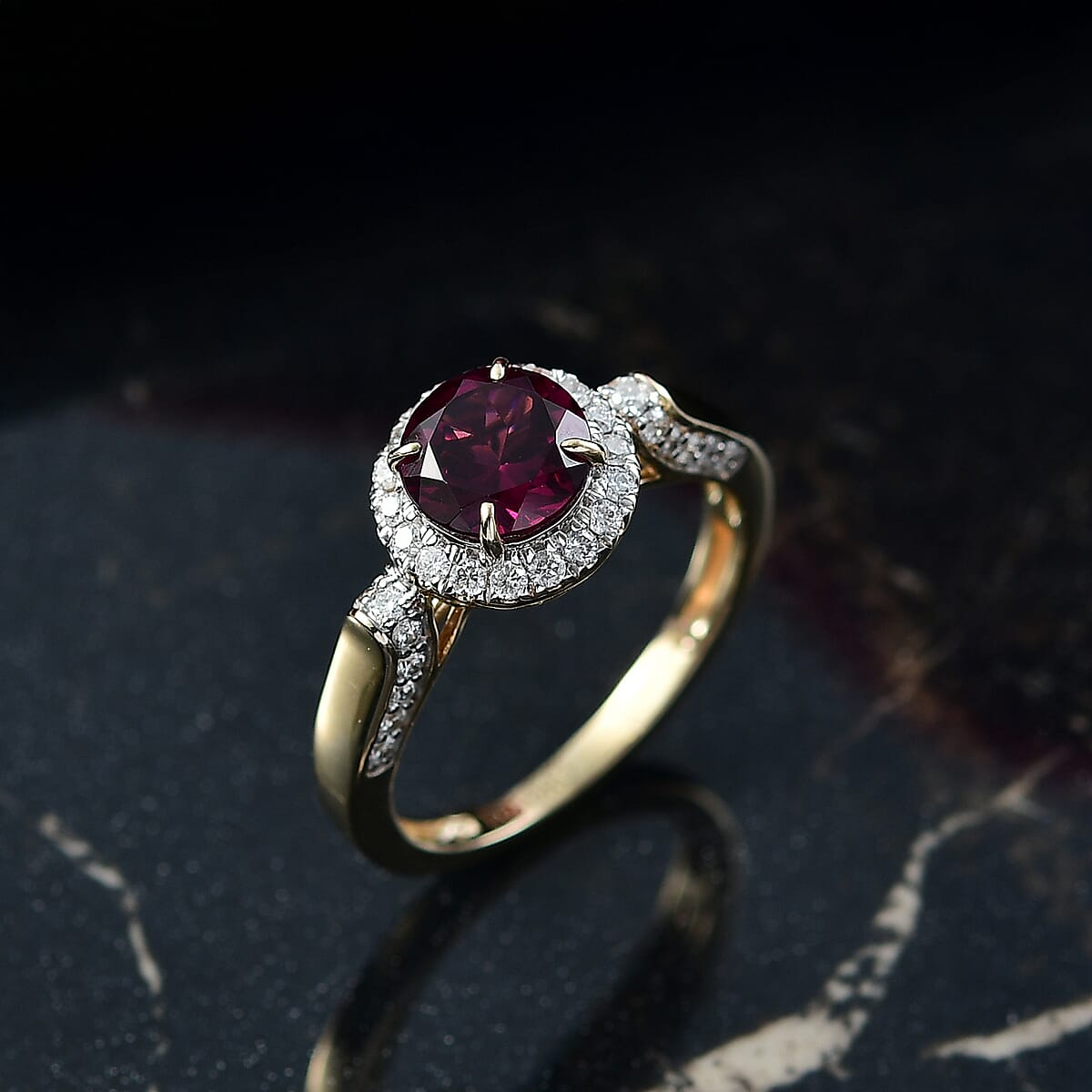 Luxoro AAA Radiant Ember Garnet and G-H I2 Diamond 2.14 ctw Ring in 10K Yellow Gold (Size 7.0) image number 1