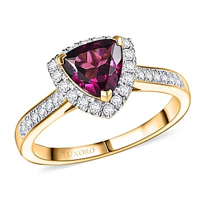 Certified & Appraised Luxoro AAA Radiant Ember Garnet and G-H I2 Diamond 1.65 ctw Ring in 10K Yellow Gold (Size 12.0)