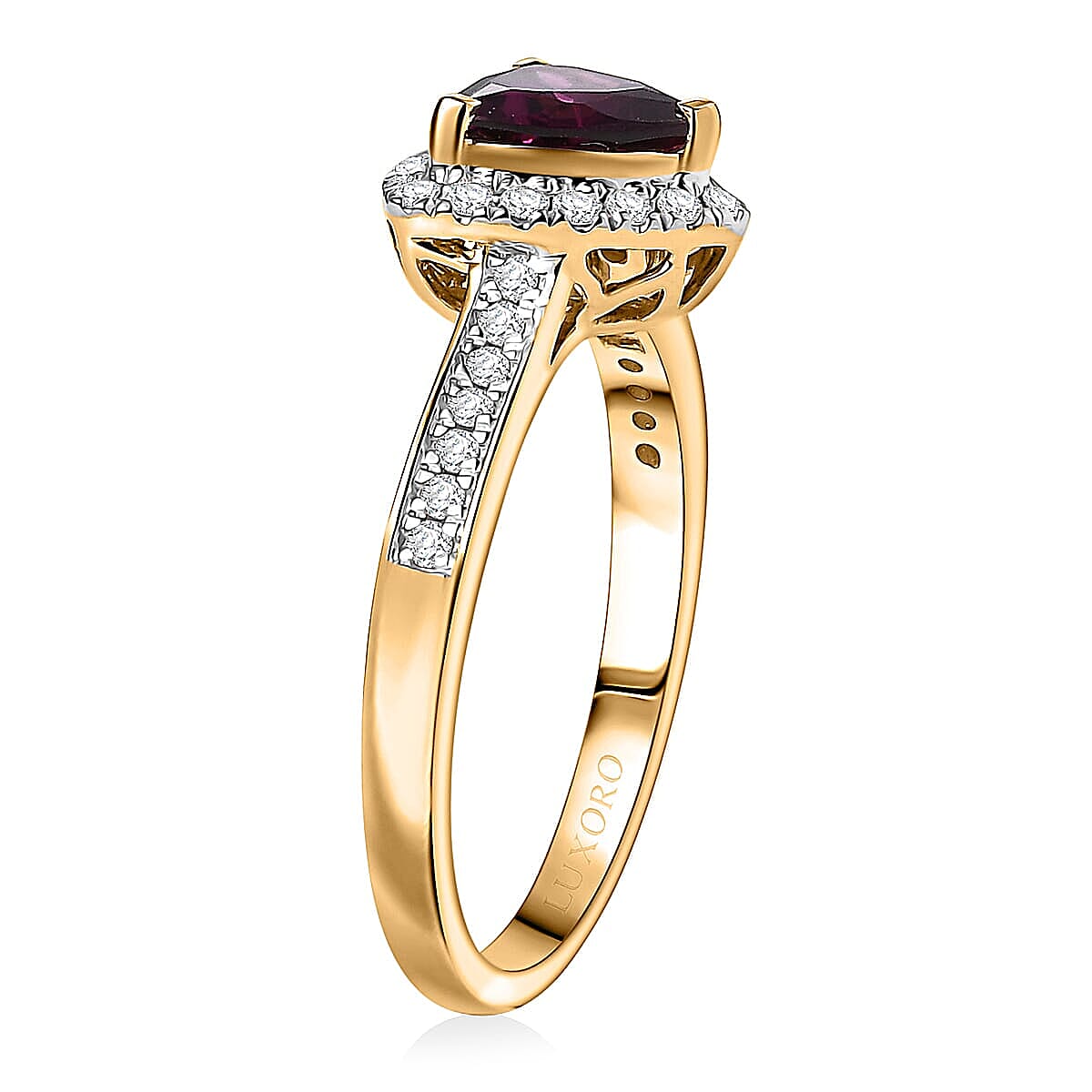 Luxoro AAA Radiant Ember Garnet and G-H I2 Diamond 1.65 ctw Ring in 10K Yellow Gold (Size 5.0) image number 3