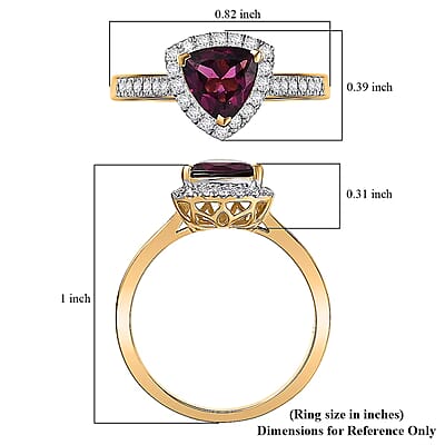 Certified & Appraised Luxoro AAA Radiant Ember Garnet and G-H I2 Diamond 1.65 ctw Ring in 10K Yellow Gold (Size 6.0)