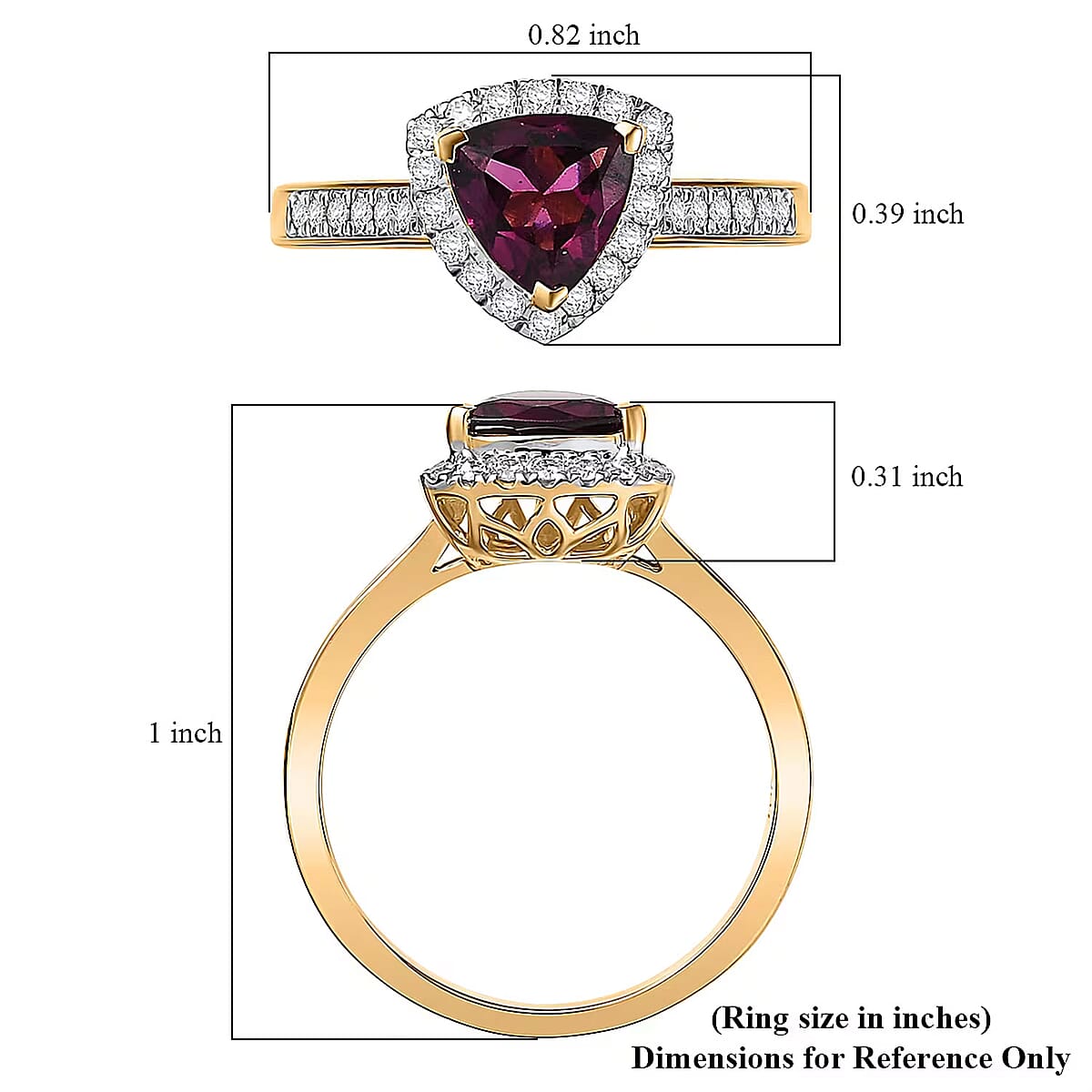 Certified & Appraised Luxoro AAA Radiant Ember Garnet and G-H I2 Diamond 1.65 ctw Ring in 10K Yellow Gold (Size 8.5) image number 5