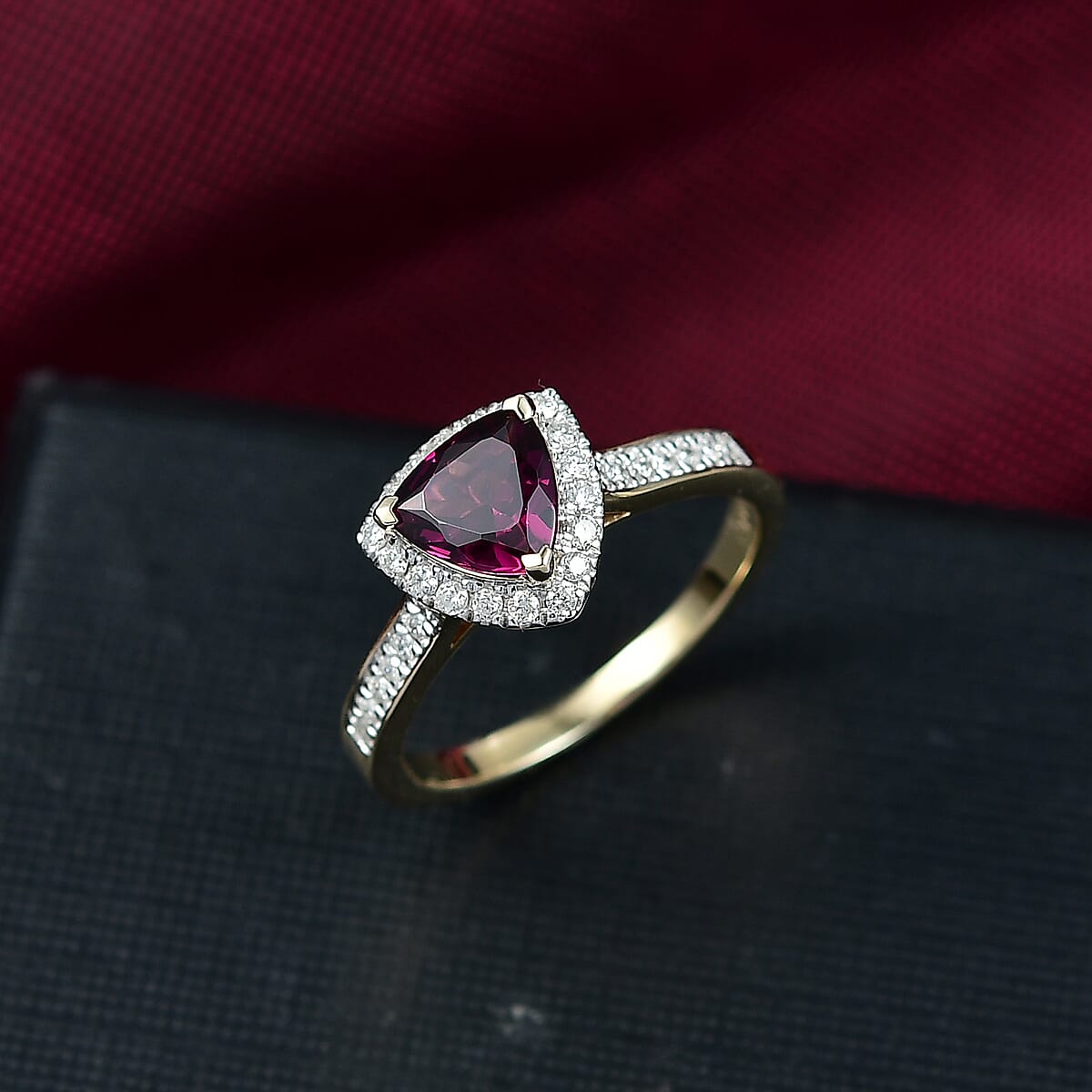 Luxoro AAA Radiant Ember Garnet and G-H I2 Diamond 1.65 ctw Ring in 10K Yellow Gold (Size 9.0) image number 1