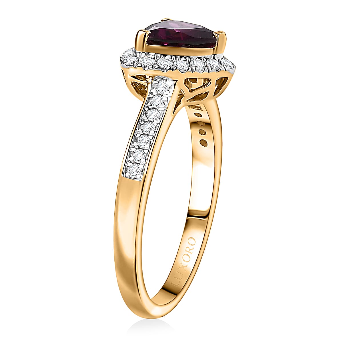Luxoro AAA Radiant Ember Garnet and G-H I2 Diamond 1.65 ctw Ring in 10K Yellow Gold (Size 9.0) image number 3