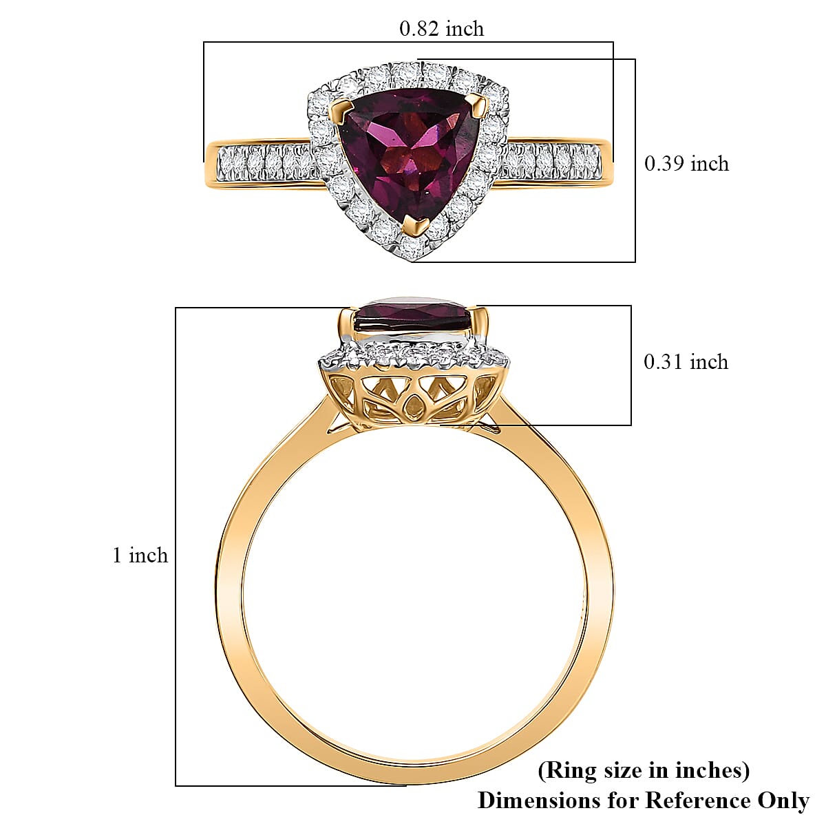 Luxoro AAA Radiant Ember Garnet and G-H I2 Diamond 1.65 ctw Ring in 10K Yellow Gold (Size 9.0) image number 5