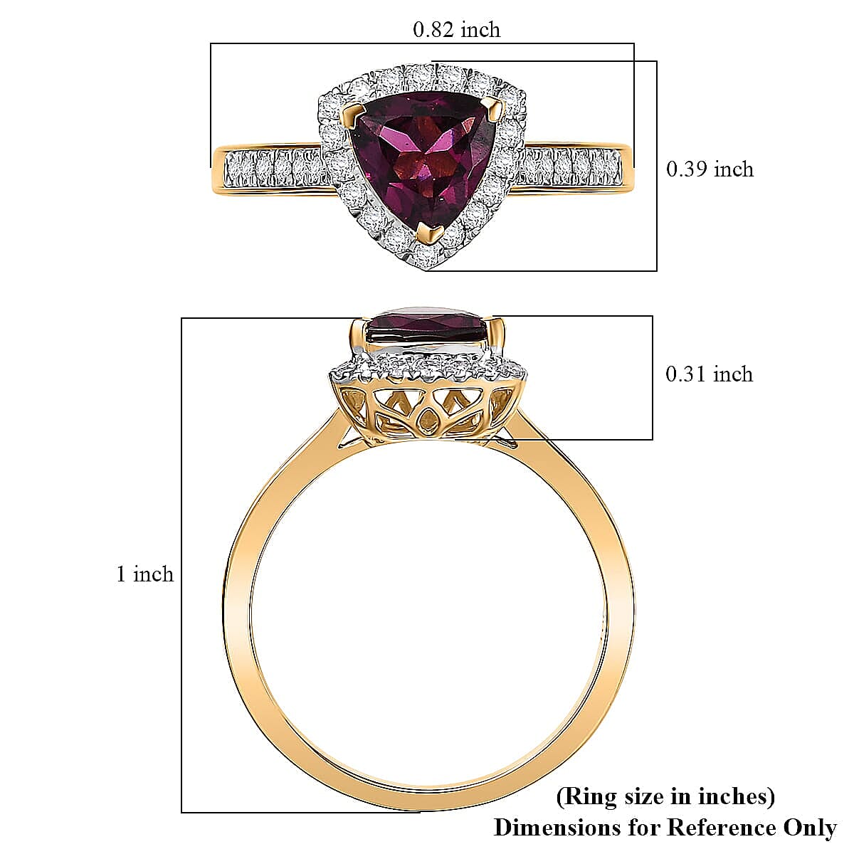 Luxoro AAA Radiant Ember Garnet and G-H I2 Diamond 1.65 ctw Ring in 10K Yellow Gold (Size 9.5) image number 5
