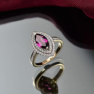 Luxoro AAA Radiant Ember Garnet and I2 Diamond 2.54 ctw Ring in 10K Yellow Gold (Size 10.0)