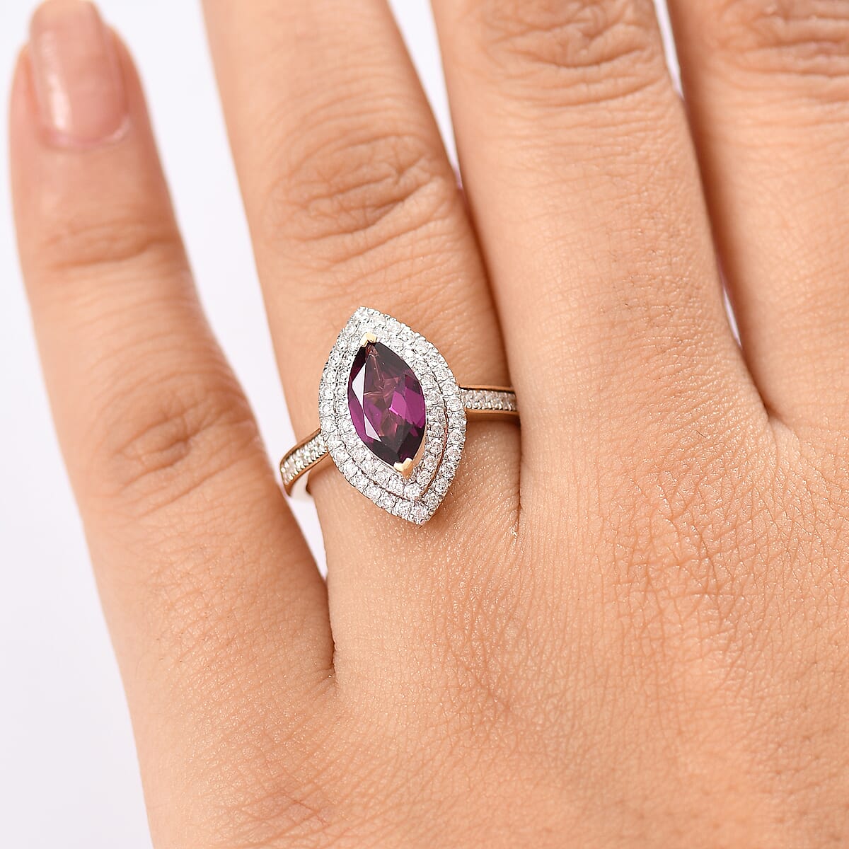 Luxoro AAA Radiant Ember Garnet and I2 Diamond 2.54 ctw Ring in 10K Yellow Gold image number 1