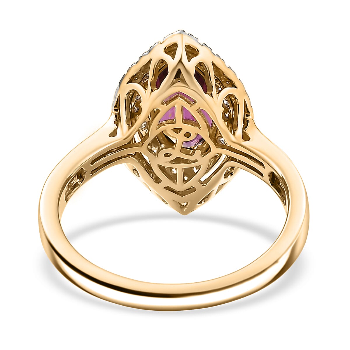 Luxoro AAA Radiant Ember Garnet and I2 Diamond 2.54 ctw Ring in 10K Yellow Gold image number 3