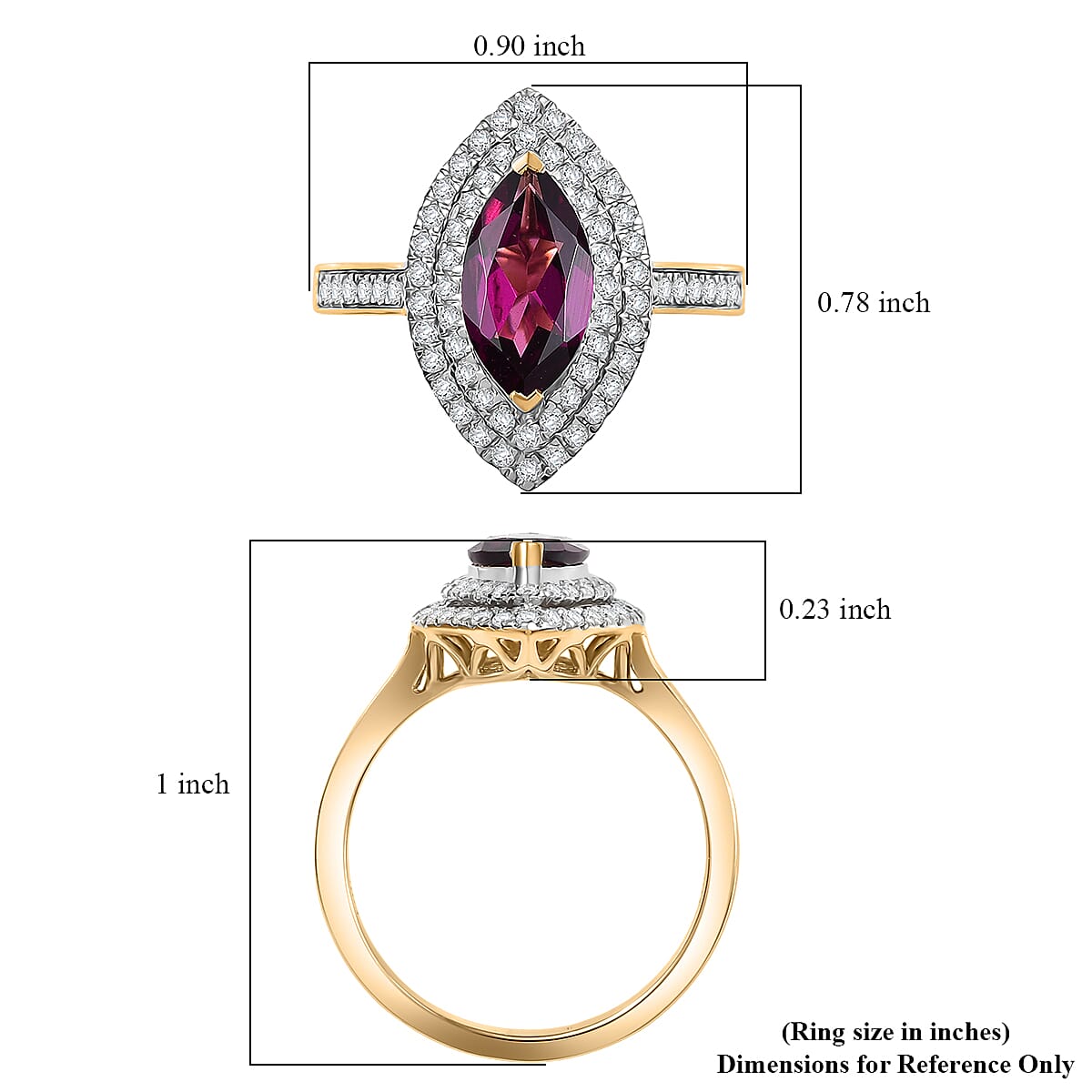 Luxoro AAA Radiant Ember Garnet and I2 Diamond 2.54 ctw Ring in 10K Yellow Gold image number 4