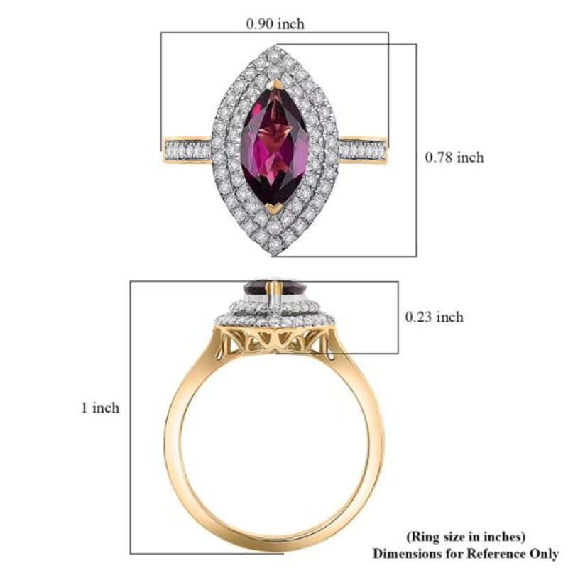Luxoro AAA Radiant Ember Garnet and I2 Diamond 2.54 ctw Ring in 10K Yellow Gold (Size 11.0)
