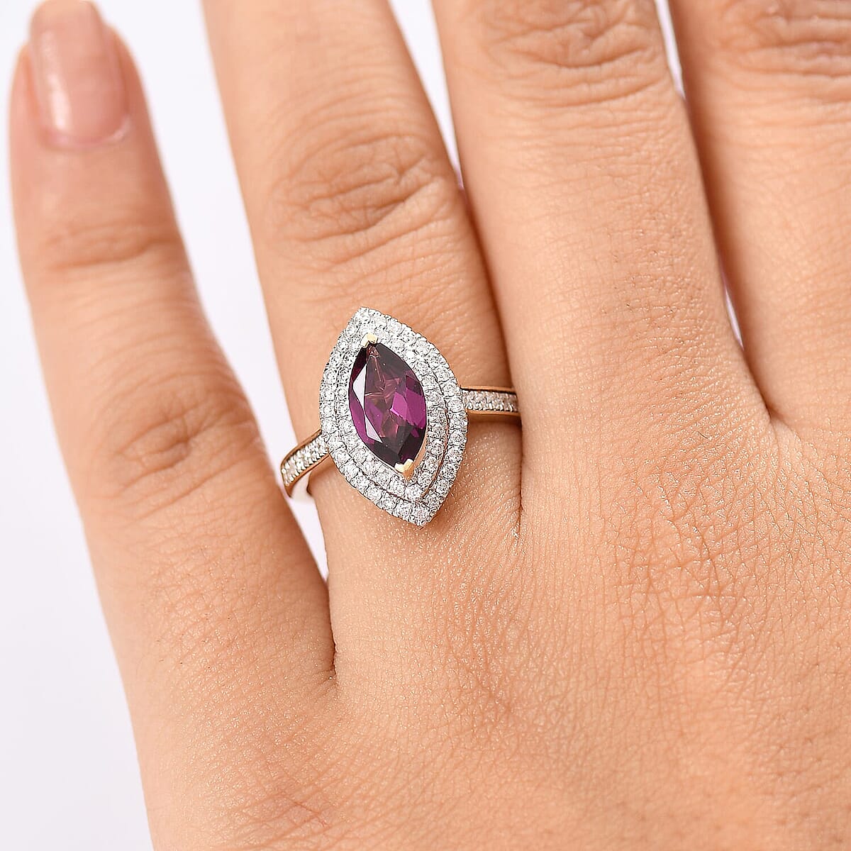 Luxoro AAA Radiant Ember Garnet and I2 Diamond 2.54 ctw Ring in 10K Yellow Gold (Size 5.0) image number 2