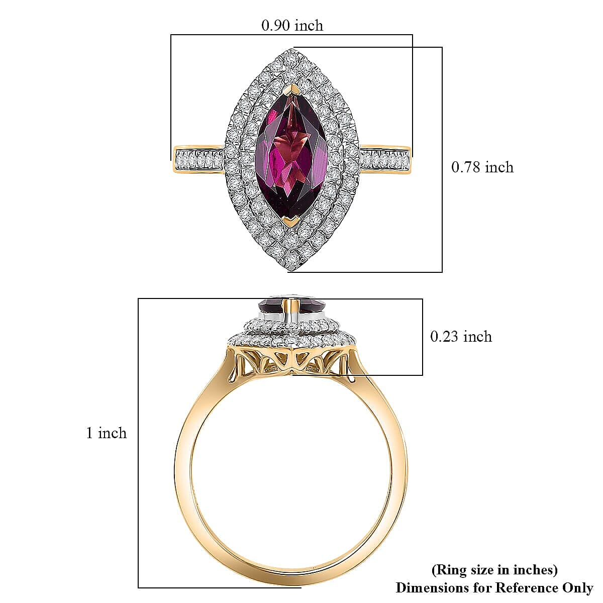 Luxoro AAA Radiant Ember Garnet and I2 Diamond 2.54 ctw Ring in 10K Yellow Gold (Size 5.0) image number 5