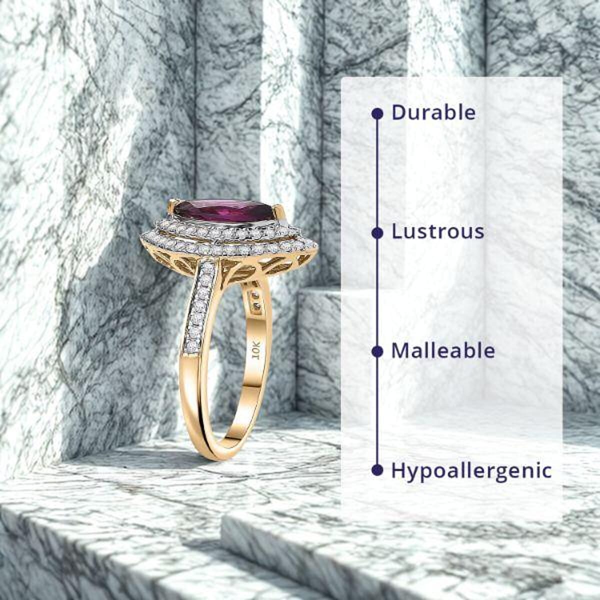 Luxoro AAA Radiant Ember Garnet and I2 Diamond 2.54 ctw Ring in 10K Yellow Gold (Size 5.5) image number 2