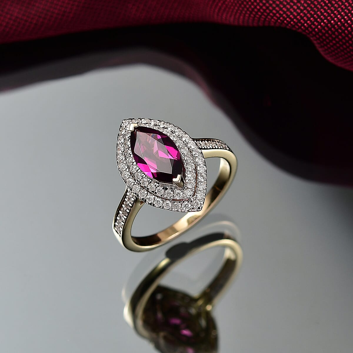 Luxoro AAA Radiant Ember Garnet and I2 Diamond 2.54 ctw Ring in 10K Yellow Gold (Size 6.0) image number 1