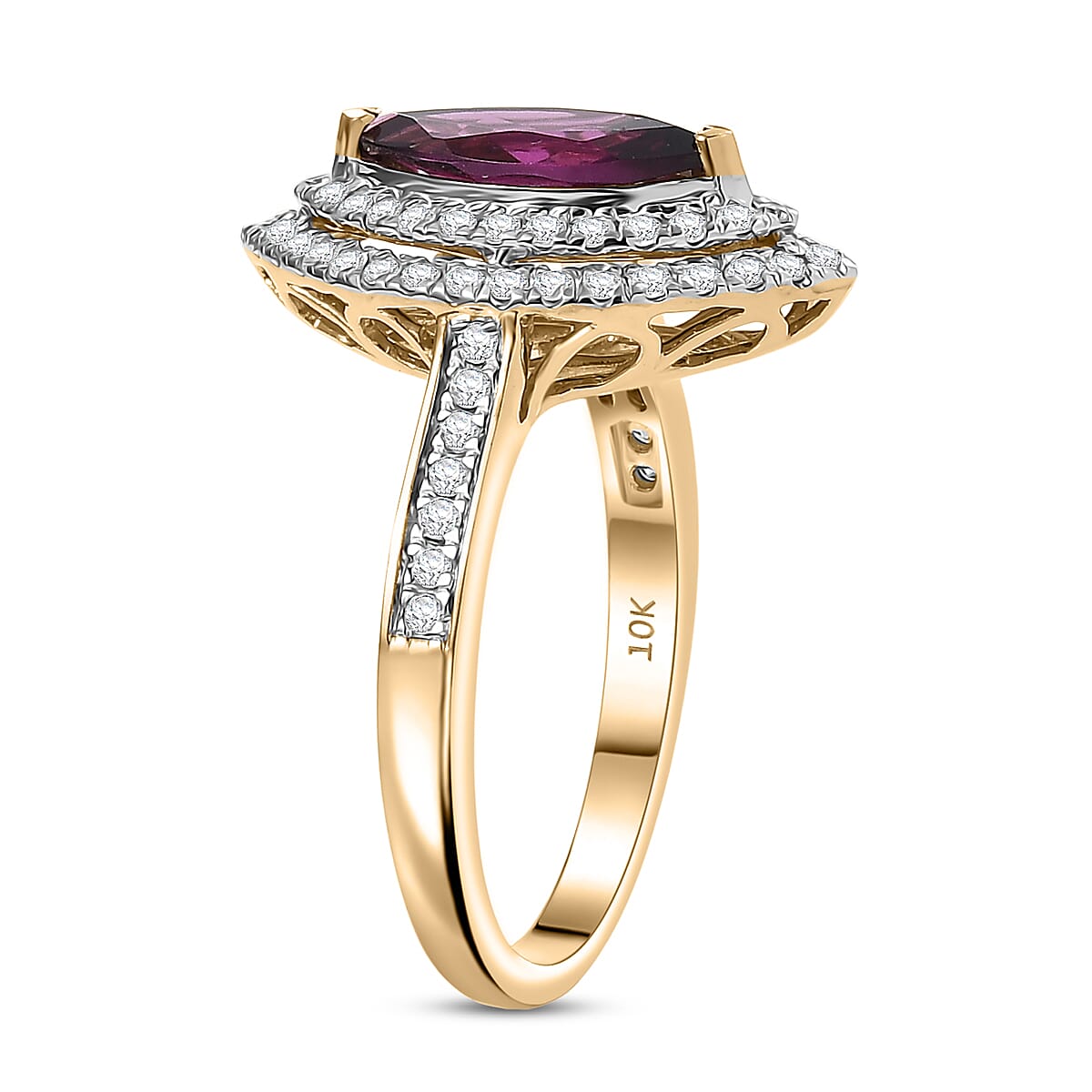 Luxoro AAA Radiant Ember Garnet and I2 Diamond 2.54 ctw Ring in 10K Yellow Gold (Size 6.0) image number 2