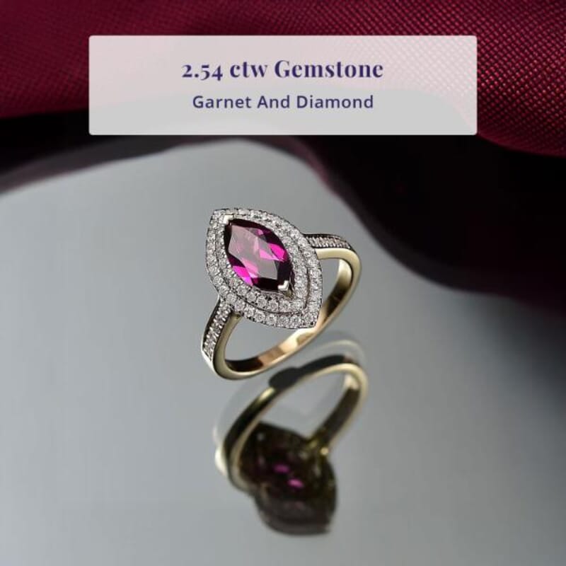 Luxoro AAA Radiant Ember Garnet and I2 Diamond 2.54 ctw Ring in 10K Yellow Gold (Size 6.0)