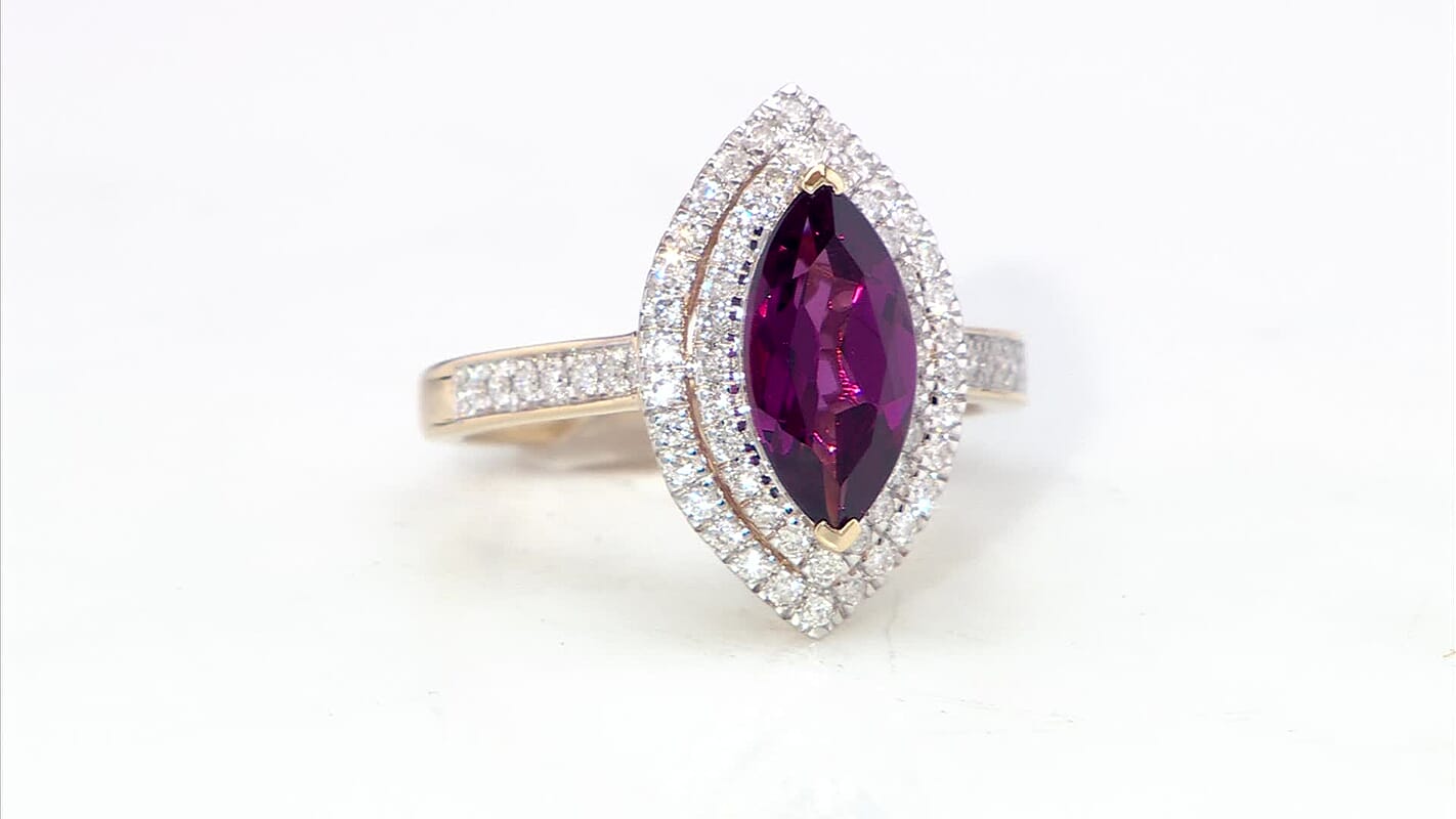 Luxoro AAA Radiant Ember Garnet and I2 Diamond 2.54 ctw Ring in 10K Yellow Gold