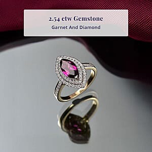 Luxoro AAA Radiant Ember Garnet and I2 Diamond 2.54 ctw Ring in 10K Yellow Gold (Size 7.0)