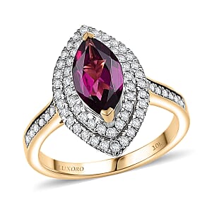 Luxoro AAA Radiant Ember Garnet and I2 Diamond 2.54 ctw Ring in 10K Yellow Gold (Size 8.0)