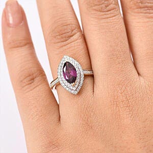 Luxoro AAA Radiant Ember Garnet and I2 Diamond 2.54 ctw Ring in 10K Yellow Gold (Size 9.0)
