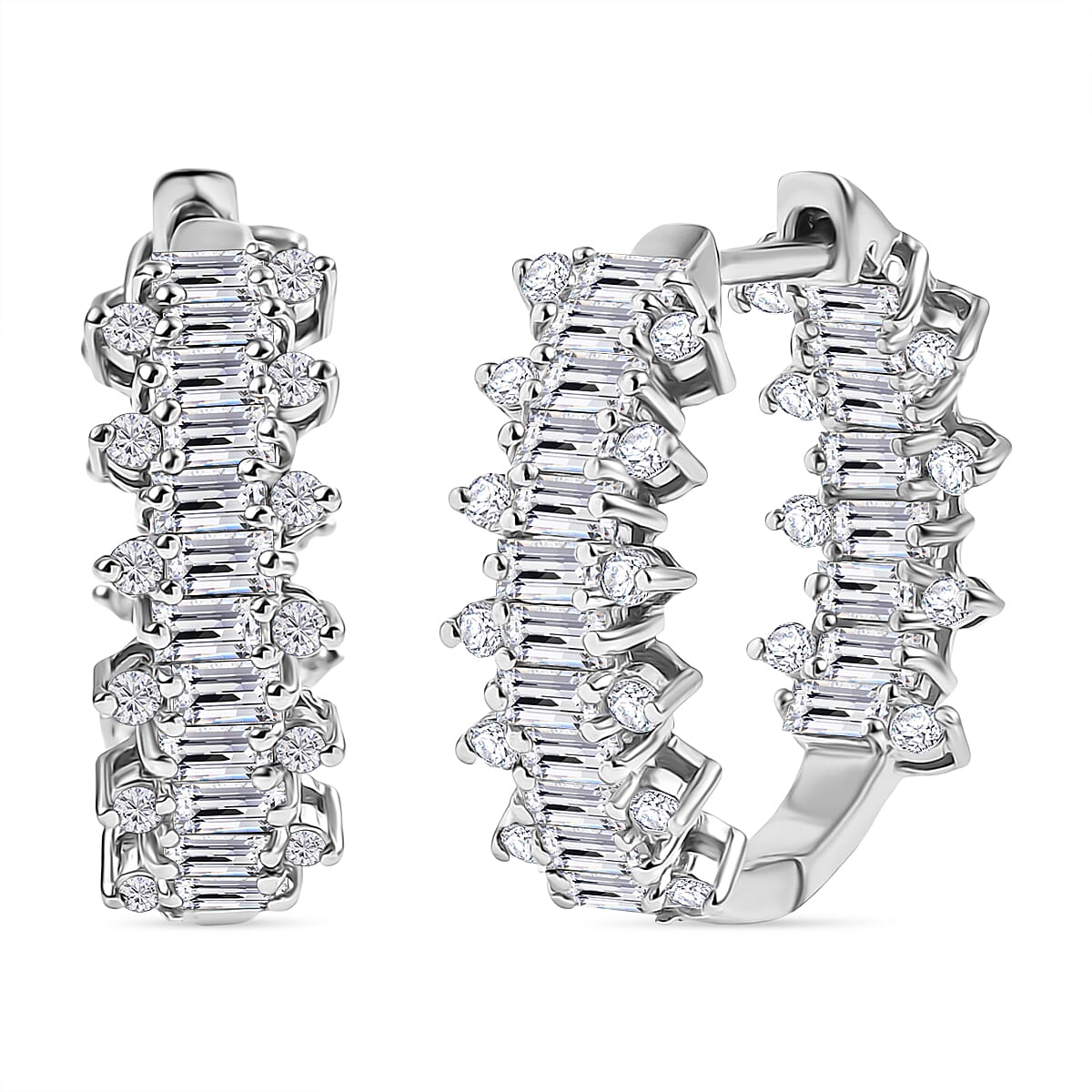 D’Joy White Zircon 3.45 ctw Hoop Earrings in Rhodium Over Sterling Silver  image number 0
