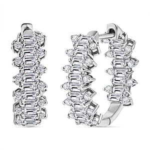 D’Joy White Zircon 3.45 ctw Hoop Earrings in Rhodium Over Sterling Silver 
