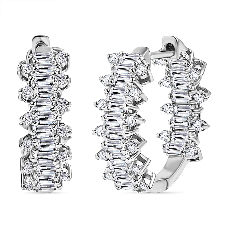 D’Joy White Zircon 3.45 ctw Sunburst Hoop Earrings in Rhodium Over Sterling Silver 